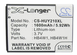 Battery for Huawei Vitria H882L HB4W1, HB4W1H 3.7V Li-ion 1600mAh / 5.92Wh