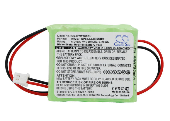 Battery for Honeywell K0257 55111-05, GP80AAAH5B3BMX, K0257 6V Ni-MH 700mAh / 4.