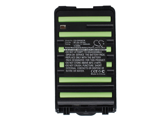 Battery for Icom IC-V80 BP264, BP-264 7.2V Ni-MH 1800mAh / 12.96Wh