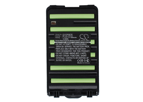 Battery for Icom IC-F4003 BP264, BP-264 7.2V Ni-MH 1800mAh / 12.96Wh