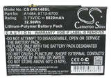 Battery for Apple MF018LL/A 6712-6700, A1484 3.73V Li-Polymer 8820mAh / 32.90Wh