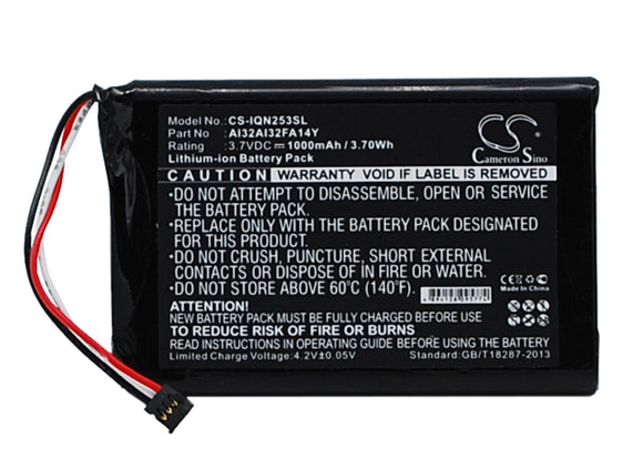 Battery for Garmin Nuvi 2539LMT 5-inch AI32AI32FA14Y 3.7V Li-ion 1000mAh / 3.70W