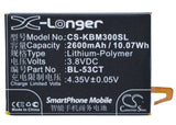Battery for KOOBEE M3 BL-53CT 3.8V Li-Polymer 2650mAh / 10.07Wh