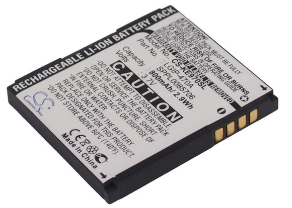 Battery for LG SHINE LGIP-470A, SBPL0085702, SPPL0085706 3.7V Li-ion 800mAh
