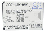 Battery for Kodak Pixpro AZ651 LB-070 7.4V Li-ion 1150mAh / 8.51Wh
