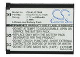 Battery for Kodak EasyShare Mini KLIC-7006, LB-012 3.7V Li-ion 660mAh / 2.44Wh