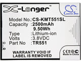 Battery for KAZAM Trooper 551 TR551, TR551-HSHCC0001418 3.8V Li-Polymer 2500mAh 