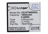 Battery for K-Touch T6 TBW7809 3.7V Li-ion 1800mAh / 6.66Wh