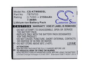 Battery for K-Touch KIS 3W TBT9703 3.7V Li-ion 2150mAh / 7.96Wh