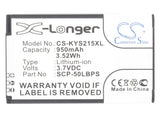Battery for KYOCERA C2150 5AAXBT062GEA, SCP-50LBPS 3.7V Li-ion 950mAh / 3.52Wh