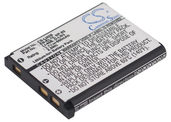 Battery for Nikon Coolpix S80 EN-EL10 3.7V Li-ion 660mAh / 2.44Wh