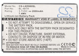 Battery for LG F-240K BL-48TH, EAC62058511, EAC62058511 LLL 3.7V Li-ion 2000mAh 