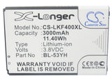 Battery for LG D693 BL-53YH, EAC62378905 3.8V Li-ion 3000mAh / 11.40Wh