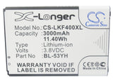 Battery for LG AKA BL-53YH, EAC62378905 3.8V Li-ion 3000mAh / 11.40Wh