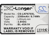 Battery for LG K420N BL-45A1H, EAC63158301 3.8V Li-ion 2300mAh / 8.74Wh