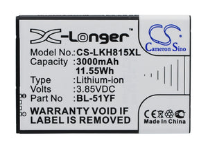 Battery for LG MS63 BL-51YF, BL-51YH, EAC62858501 3.85V Li-ion 3000mAh / 11.55Wh