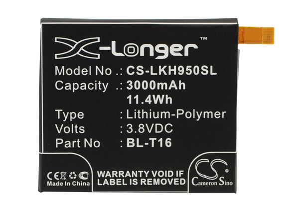 Battery for LG US995 BL-T16, EAC62718201 3.8V Li-Polymer 3000mAh / 11.40Wh