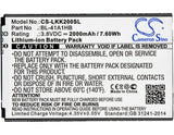 Battery for LG L56VL BL-41A1HB, EAC63319901 3.8V Li-ion 2000mAh / 7.60Wh