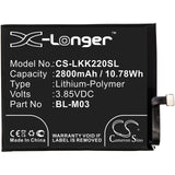 Battery for LG LMK200BAW BL-M03, EAC64791001 3.85V Li-Polymer 2800mAh / 10.78Wh