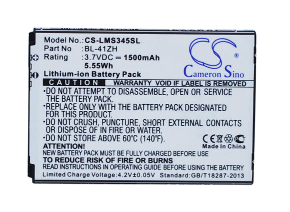 Battery for LG L Fino BL-41ZH, BL-41ZHB, EAC62378407 3.7V Li-ion 1500mAh / 5.55W