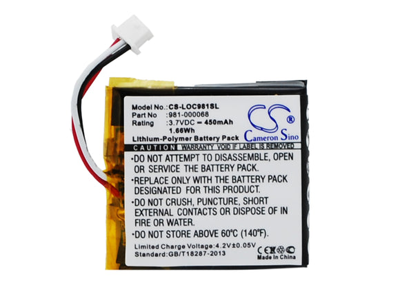 Battery for Logitech ClearChat PC 981-000068 3.7V Li-Polymer 450mAh / 1.66Wh