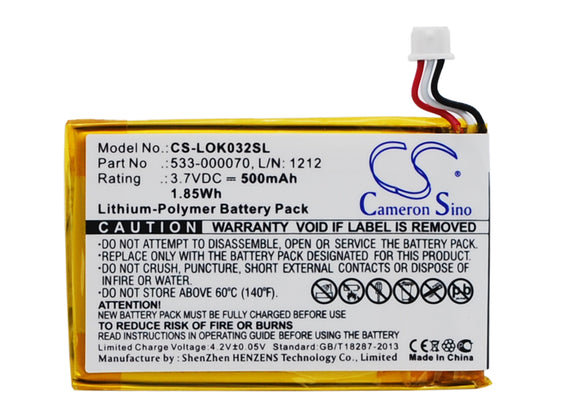 Battery for Logitech Y-R0032 533-000070, L/N: 1212 3.7V Li-Polymer 500mAh / 1.85