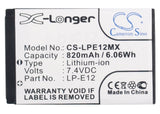Battery for Canon Rebel SL1 Digital LP-E12 7.4V Li-ion 820mAh / 6.07Wh
