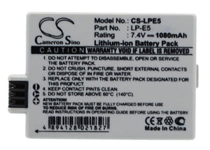Battery for Canon EOS Kiss X2 LP-E5 7.4V Li-ion 1080mAh / 7.99Wh