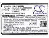 Battery for LG K4 LTE BL-49JH, EAC63138801 3.7V Li-ion 1700mAh / 6.29Wh
