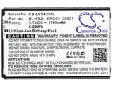 Battery for LG Rebel 4G BL-49JH, EAC63138801 3.7V Li-ion 1700mAh / 6.29Wh