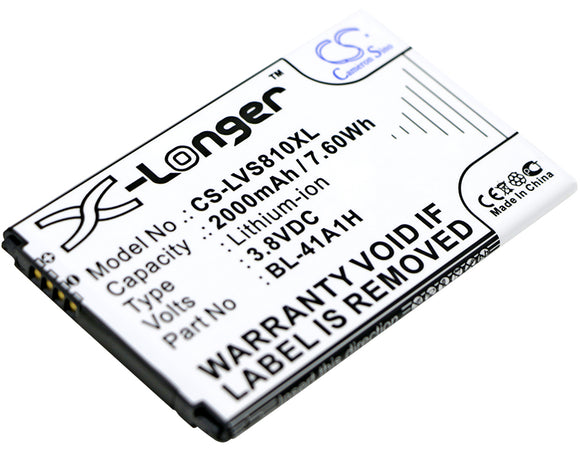 Battery for LG CZ2112LWR BL-41A1H, EAC62638301 3.8V Li-ion 2000mAh / 7.60Wh