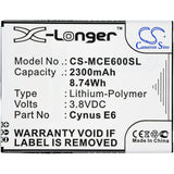 Battery for Mobistel Cynus E6 Cynus E6 3.8V Li-Polymer 2300mAh / 8.74Wh