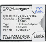 Battery for Mobistel Cynus E7 Cynus E7 3.8V Li-Polymer 2200mAh / 8.36Wh