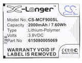 Battery for Mobistel Cynus F9 615080005069 3.8V Li-Polymer 2000mAh / 7.60Wh