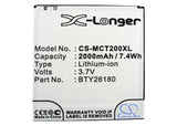 Battery for Mobistel Cynus T2 BTY26180, BTY26180MOBISTEL/STD 3.7V Li-ion 2000mAh