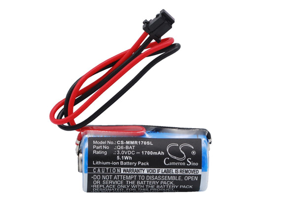 Battery for Mitsubishi Q02CPU 130376, 624-1831, BKO-C10811H03, Q6-BAT 3V Li-MnO2
