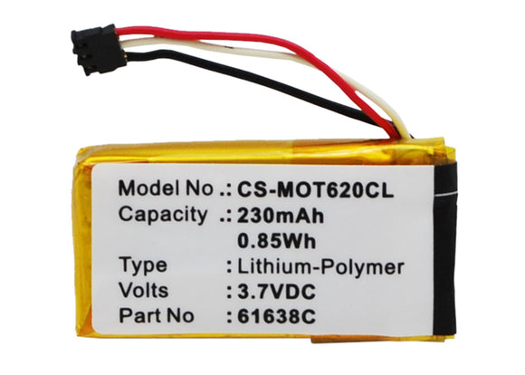 Battery for Motorola Motoactv SNN5904A 3.7V Li-Polymer 230mAh / 0.85Wh