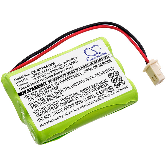 Battery for Motorola MBP482 GP80AAAHC3BMX, HRMR03 3.6V Ni-MH 700mAh / 2.52Wh