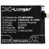 Battery for Meizu K52 BT43 3.8V Li-Polymer 2400mAh / 9.12Wh
