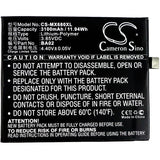 Battery for Meizu Meilan E BA02 3.85V Li-Polymer 3100mAh / 11.94Wh