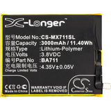 Battery for Meizu Blue Charm 6 BA711 3.8V Li-Polymer 3000mAh / 11.40Wh