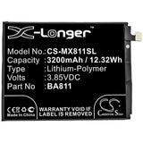 Battery for Meizu M811M  BA811 3.85V Li-Polymer 3200mAh / 12.32Wh
