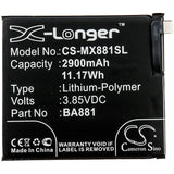 Battery for Meizu 15 Dual SIM TD-LTE BA881 3.85V Li-Polymer 2900mAh / 11.17Wh