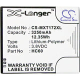 Battery for Motorola XT1724 HC60 3.8V Li-Polymer 3250mAh / 12.35Wh