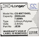 Battery for Motorola XT1920-18 JE30 3.8V Li-Polymer 2000mAh / 7.60Wh