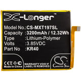 Battery for Motorola XT1970 KR40, SB18C43602 3.85V Li-Polymer 3200mAh / 12.32Wh