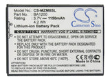 Battery for Meizu M8SE BA1200, BA1300 3.7V Li-ion 1150mAh / 4.26Wh
