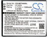 Battery for NAVON Mizu T400 G13004 3.7V Li-ion 1300mAh / 4.81Wh