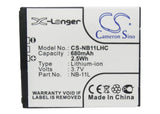 Battery for Canon IXUS 140 NB-11L, NB-11LH 3.7V Li-ion 680mAh / 2.52Wh