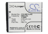 Battery for Canon IXUS 137 NB-11L, NB-11LH 3.7V Li-ion 680mAh / 2.52Wh